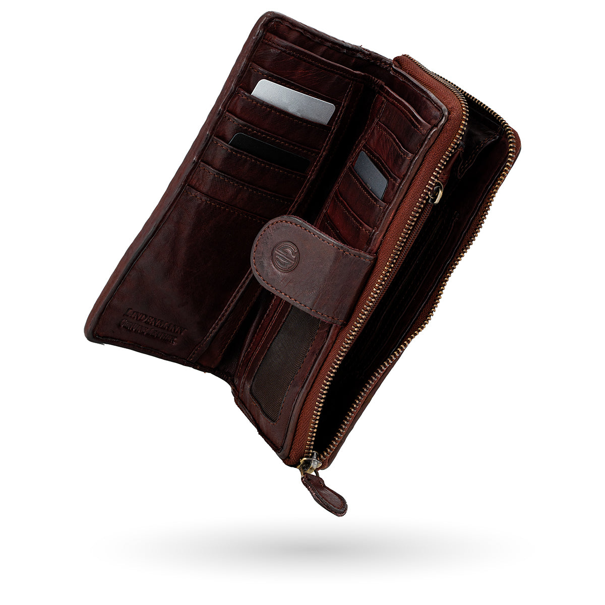 LINDENMANN Geldbörse Damen / Portemonnaie Rindleder Geldbeutel braun