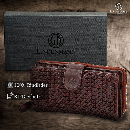 LINDENMANN Geldbörse Damen / Portemonnaie Rindleder Geldbeutel braun