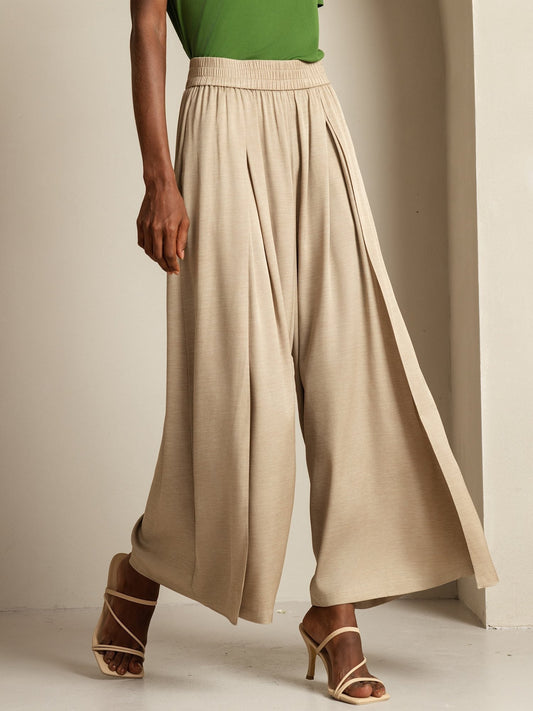 19Momme Seide Weite Bein Damenhose mit Elastischem Bund Seitentaschen Design