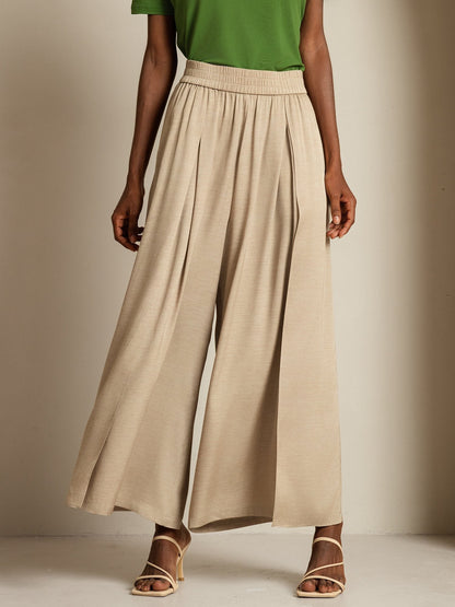 19Momme Seide Weite Bein Damenhose mit Elastischem Bund Seitentaschen Design