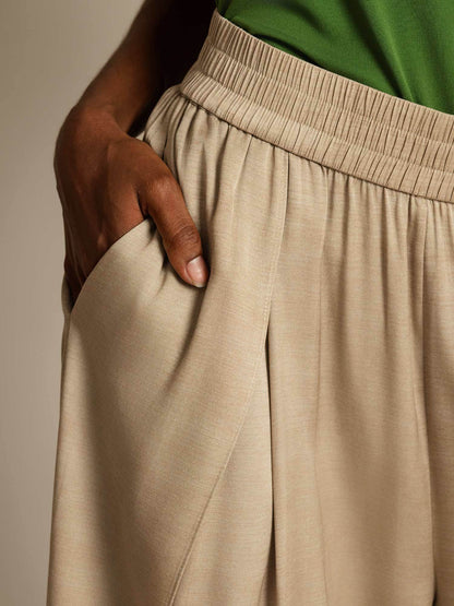 19Momme Seide Weite Bein Damenhose mit Elastischem Bund Seitentaschen Design