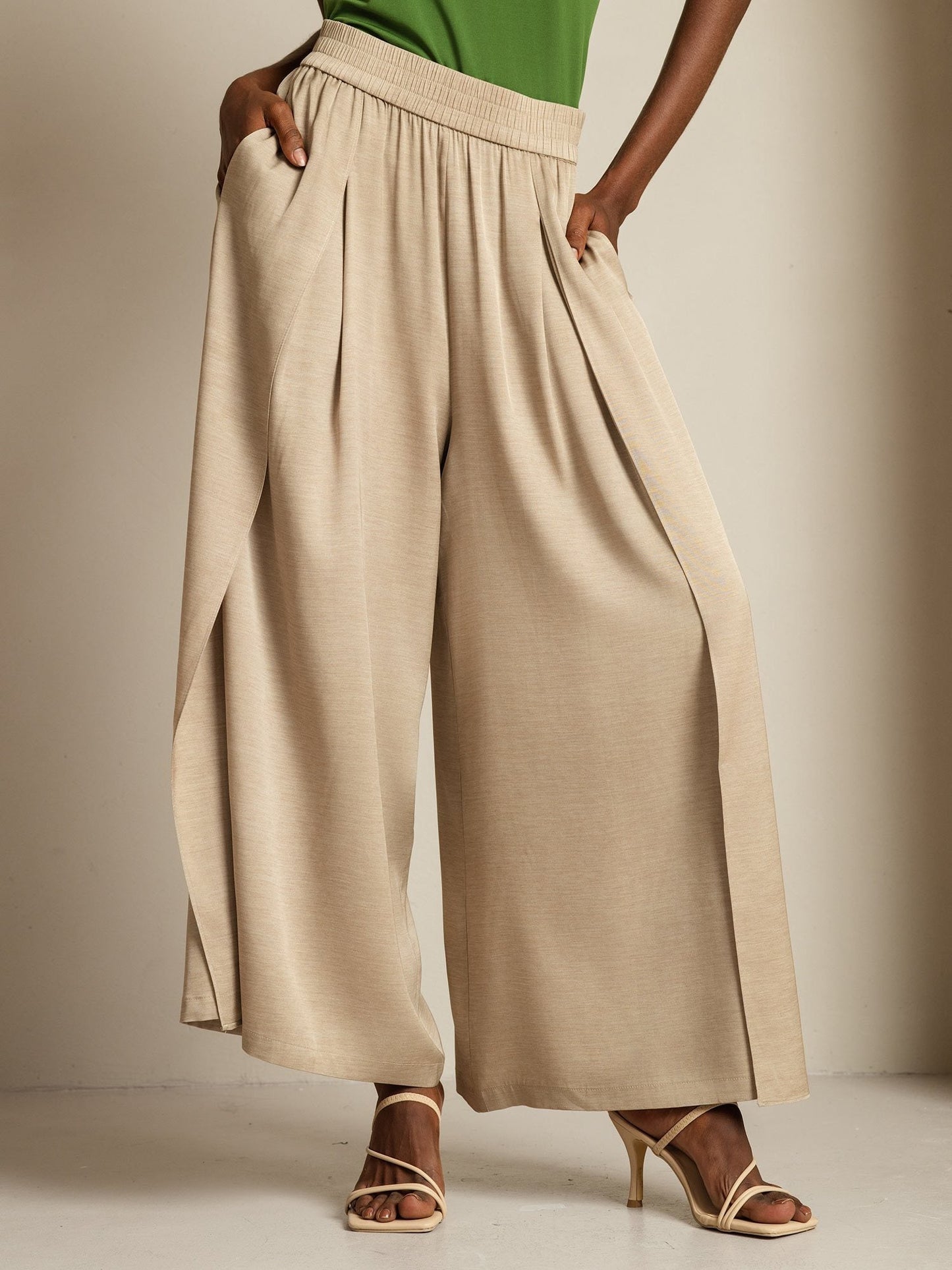 19Momme Seide Weite Bein Damenhose mit Elastischem Bund Seitentaschen Design